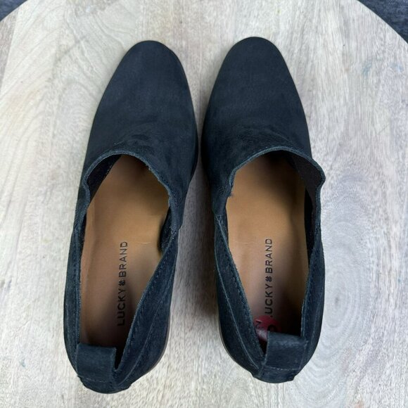 Lucky Brand Womens Black Suede Ankle Booties Size 6.5 / 37 With Stacked Heel - Picture 8 of 8